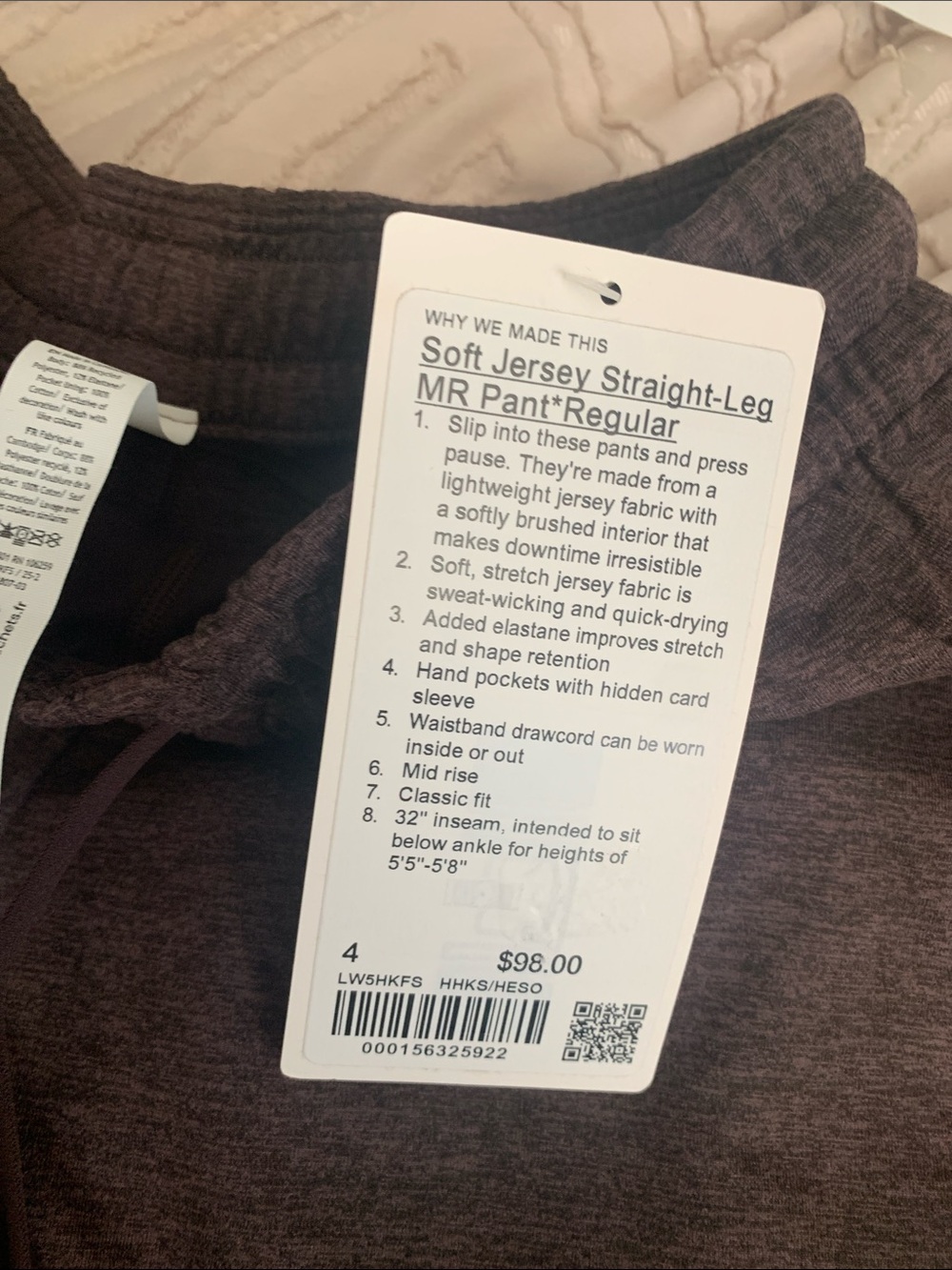 NWT Lululemon Soft Jersey Straight Leg Pant - Picture 3 of 5